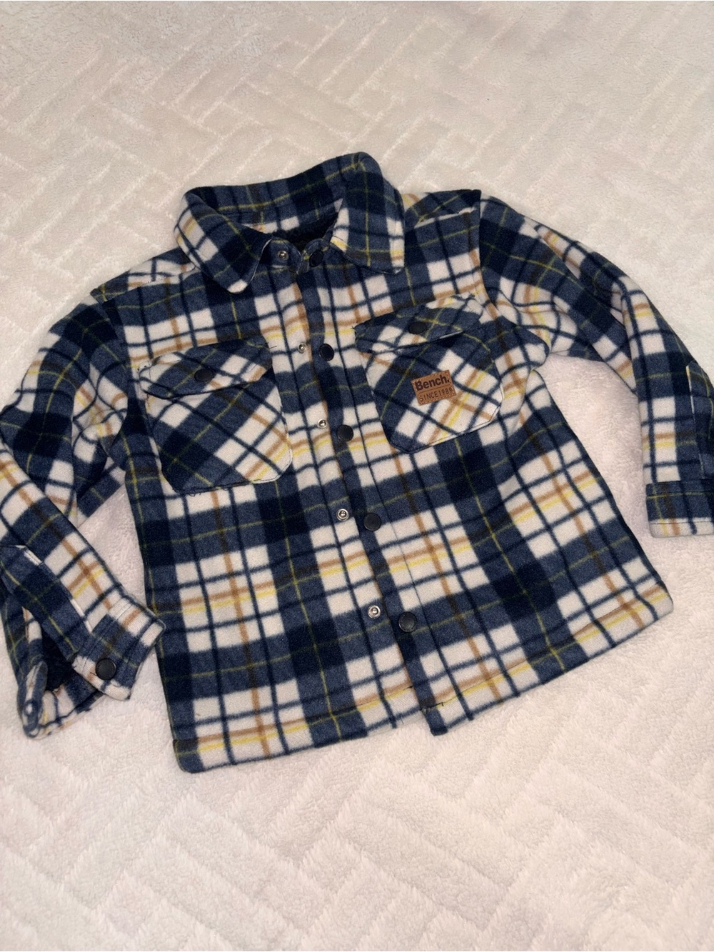 Bench Kids Navy Plaid Button-Up Sherpa Jacket